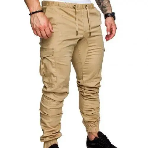 Casual Drawstring Cargo Pants for Men with Pockets and Ankle Ties