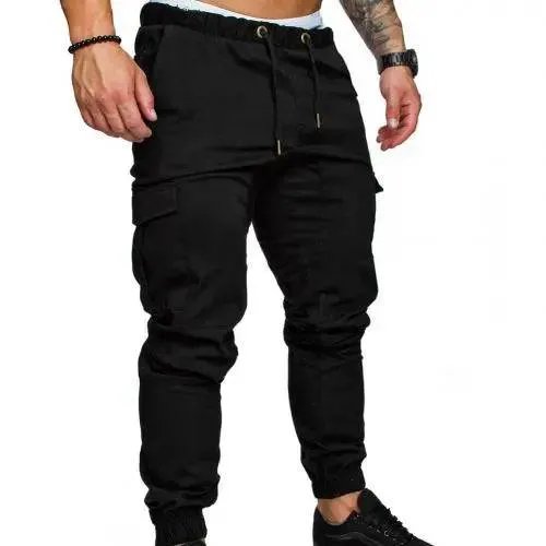 Casual Drawstring Cargo Pants for Men with Pockets and Ankle Ties
