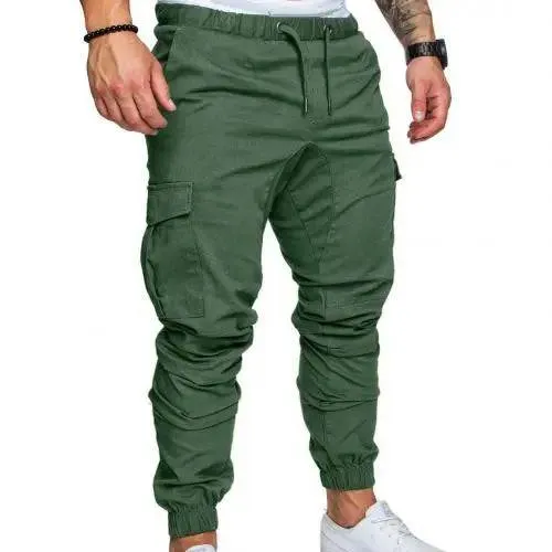 Casual Drawstring Cargo Pants for Men with Pockets and Ankle Ties