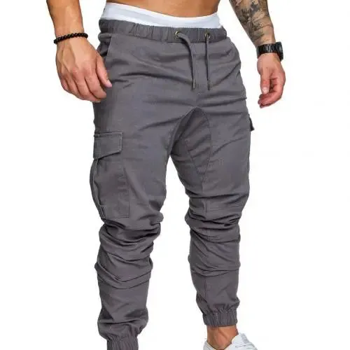 Casual Drawstring Cargo Pants for Men with Pockets and Ankle Ties