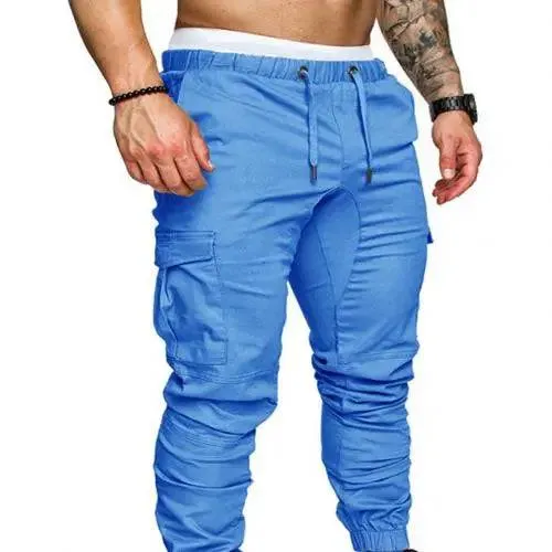 Casual Drawstring Cargo Pants for Men with Pockets and Ankle Ties