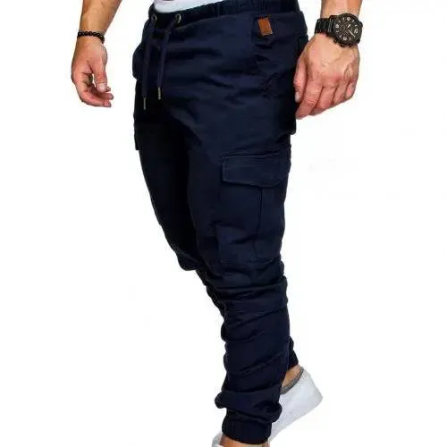 Casual Drawstring Cargo Pants for Men with Pockets and Ankle Ties
