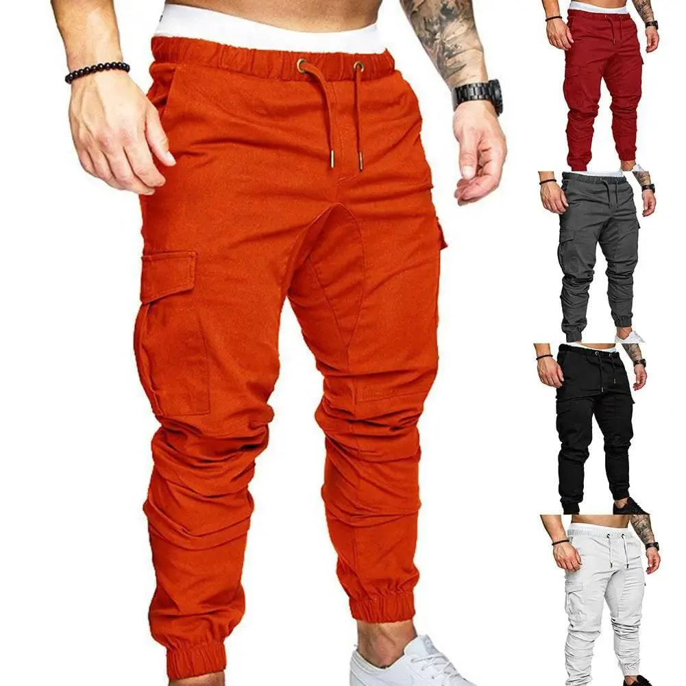 Casual Drawstring Cargo Pants for Men with Pockets and Ankle Ties