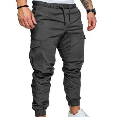 Casual Drawstring Cargo Pants for Men with Pockets and Ankle Ties