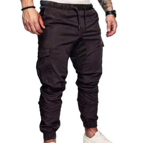 Casual Drawstring Cargo Pants for Men with Pockets and Ankle Ties