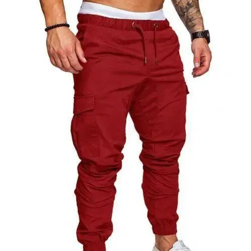 Casual Drawstring Cargo Pants for Men with Pockets and Ankle Ties