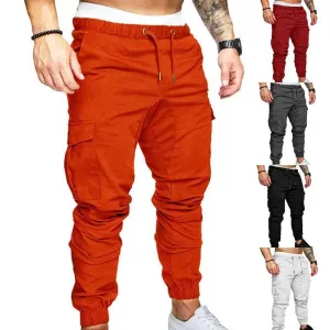 Casual Drawstring Cargo Pants for Men with Pockets and Ankle Ties