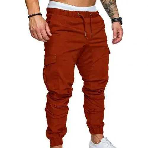 Casual Drawstring Cargo Pants for Men with Pockets and Ankle Ties