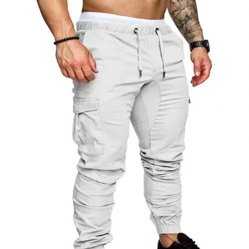 Casual Drawstring Cargo Pants for Men with Pockets and Ankle Ties