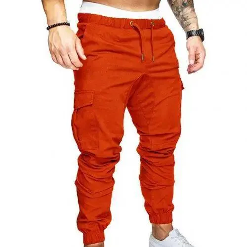Casual Drawstring Cargo Pants for Men with Pockets and Ankle Ties