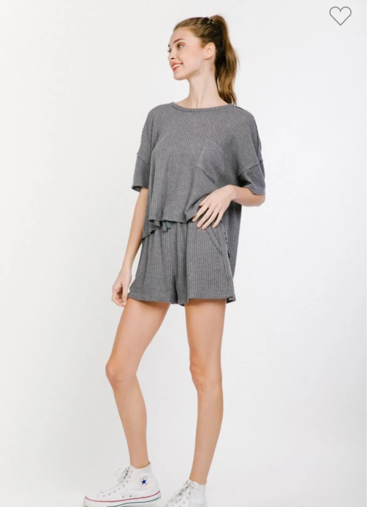 Comfy Gray Waffle Set - Loose Fit