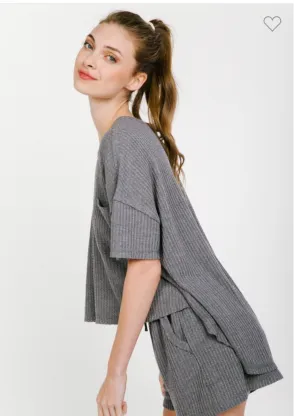 Comfy Gray Waffle Set - Loose Fit