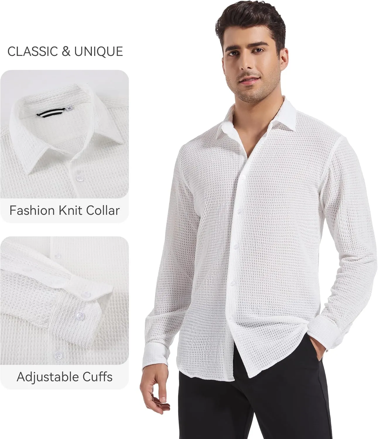 Esabel.C Seersucker Mens Dress Shirts Striped Cotton Casual Business Button Down Shirts for Men