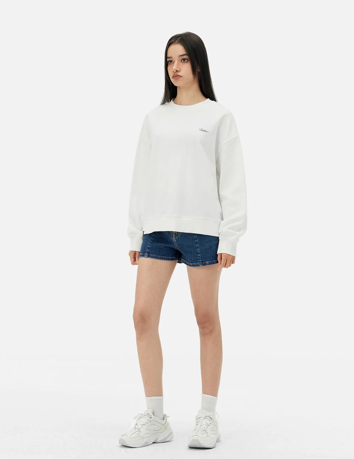 “EV” Rhinestone Embellished Loose Fit Denim Shorts