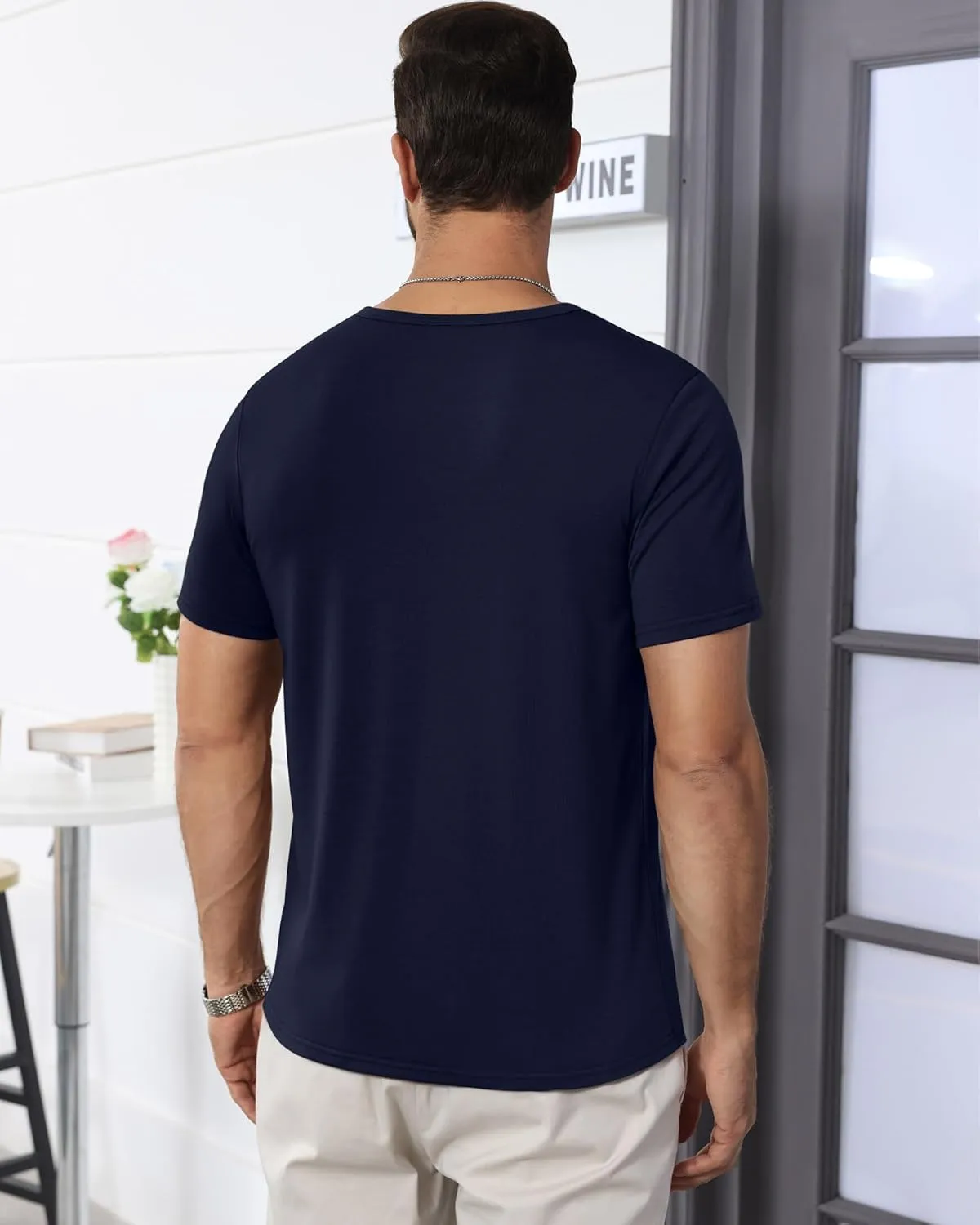 Ficerd 3 Pack Men's Big & Tall T-Shirts, Summer Short Sleeve Henley Shirts Casual Classic Vneck Button Oversized Tee Shirts