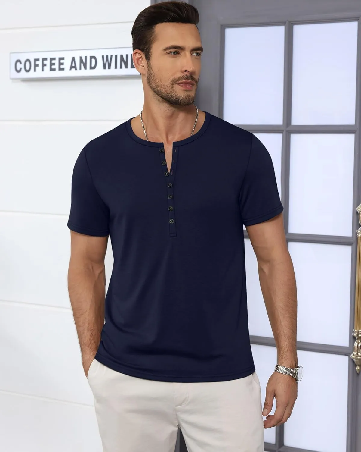 Ficerd 3 Pack Men's Big & Tall T-Shirts, Summer Short Sleeve Henley Shirts Casual Classic Vneck Button Oversized Tee Shirts