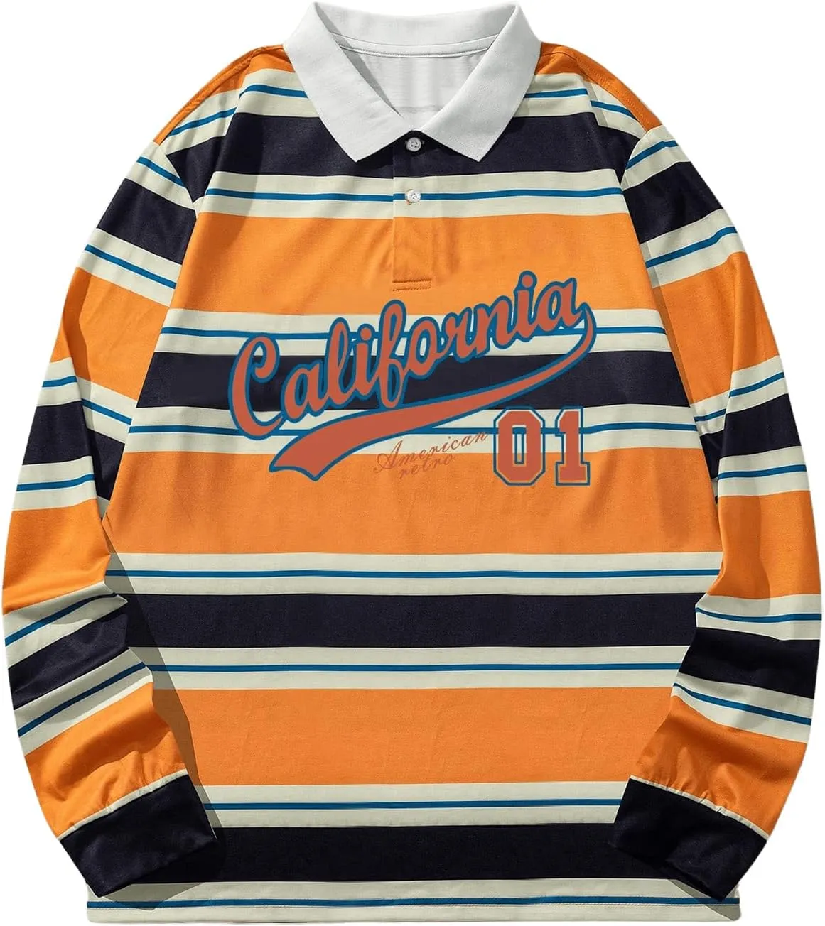 Floerns Men's Striped Print Long Sleeve Shirts Sports Golf Rugby Shirts Top