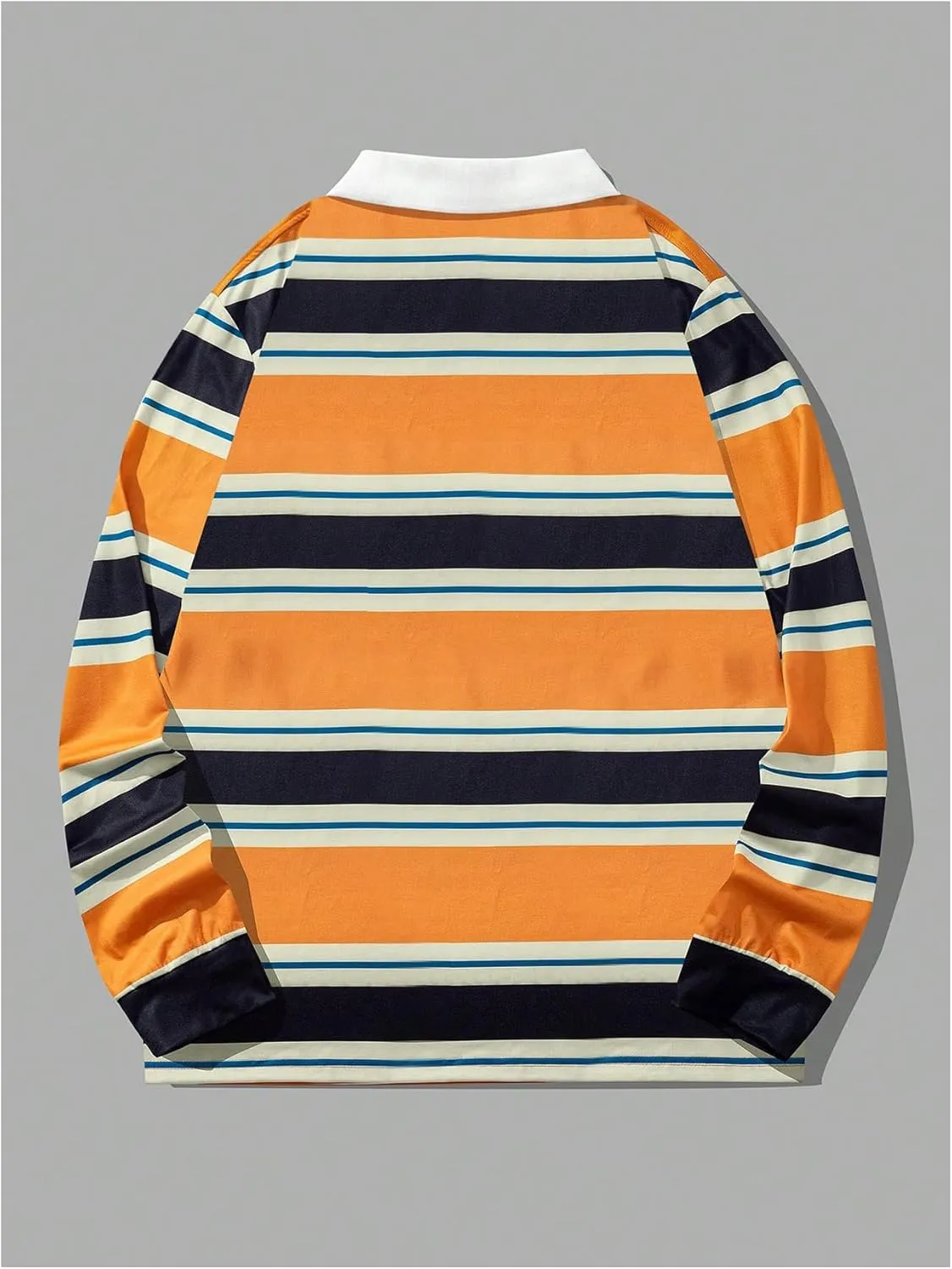 Floerns Men's Striped Print Long Sleeve Shirts Sports Golf Rugby Shirts Top