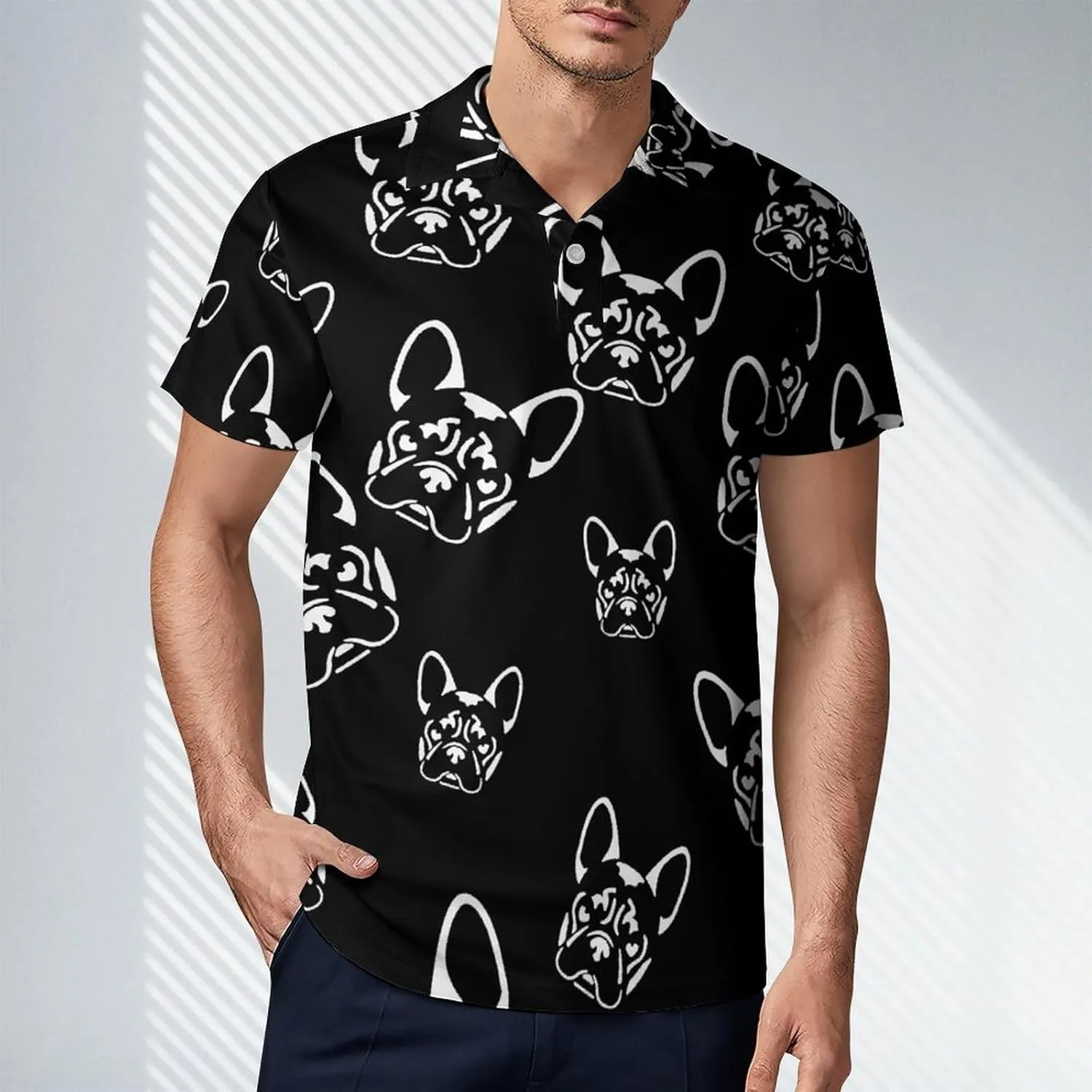 French Bulldog Polo Shirts for Men Short Sleeve Sports Quick Dry Golf Tennis Shirt