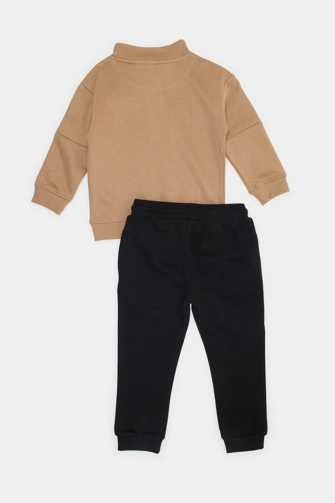 Infant Boys Beige And Black Jogging Suit (2 Piece)