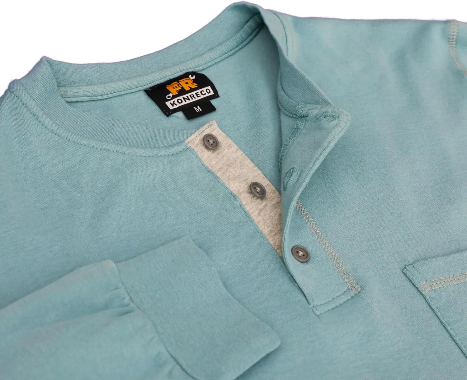 KONRECO FR Shirts for Men Long Sleeve Henley 7oz 100% Cotton FRC Clothing Welding Shirt
