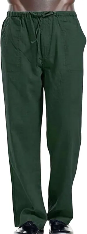 linen pants for men big and tall, beach trousers for men, Linen Pants for Men, Mens Casual Pants Elastic Waist Drawstring Trousers Straight Leg Pants Yoga Beach Summer Pants