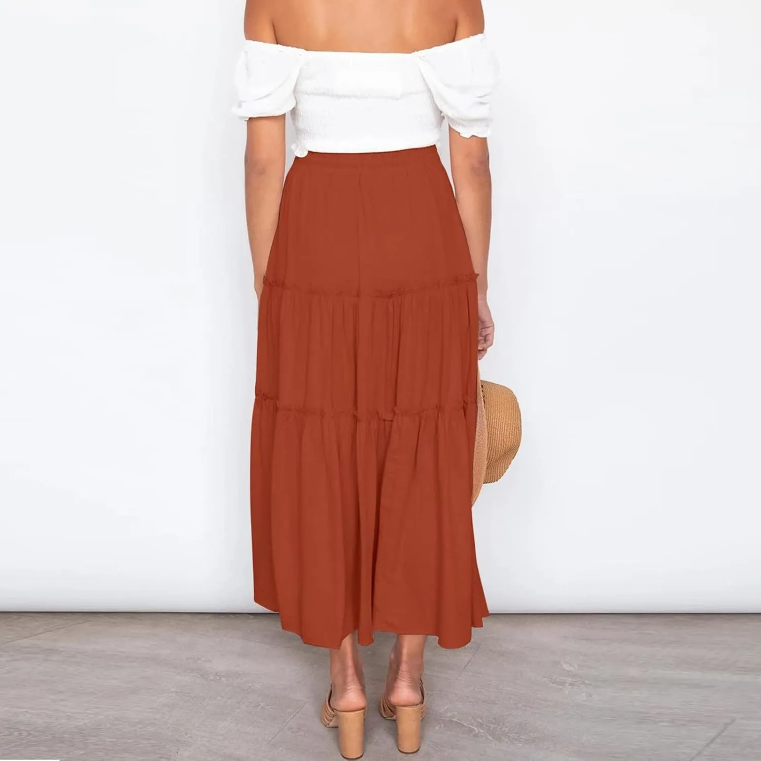Long Flowy Skirts for Women Summer 2025 Pleated A Line Causal Boho Skirt High Waisted Tiered Swing Maxi Long Skort Dress