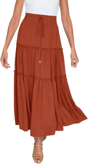 Long Flowy Skirts for Women Summer 2025 Pleated A Line Causal Boho Skirt High Waisted Tiered Swing Maxi Long Skort Dress