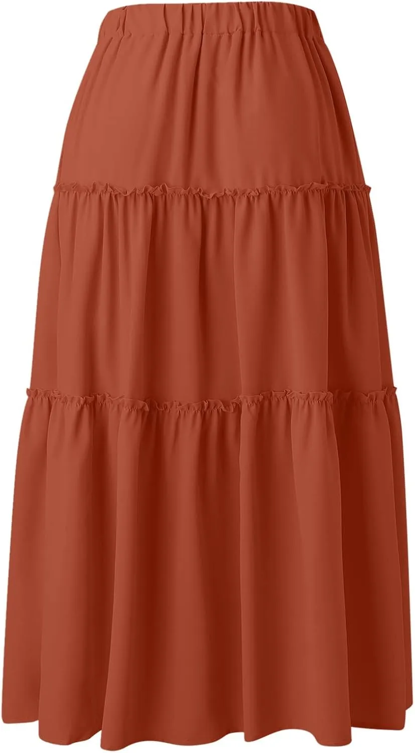 Long Flowy Skirts for Women Summer 2025 Pleated A Line Causal Boho Skirt High Waisted Tiered Swing Maxi Long Skort Dress