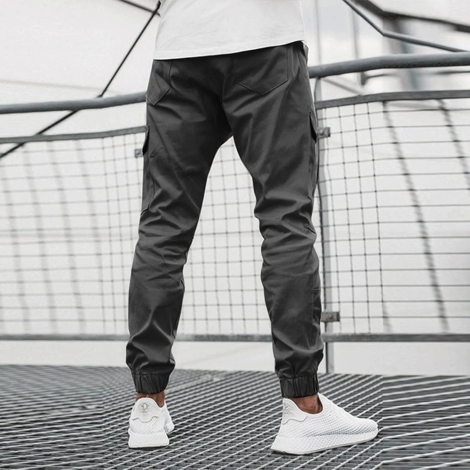 Mens Cargo Pants Stretch Zip Casual Stylish Lightweight Slim Fit Solid Pants Outdoor Sports Yoga Trousers with Pockets