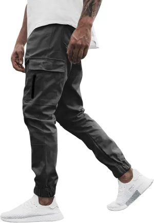 Mens Cargo Pants Stretch Zip Casual Stylish Lightweight Slim Fit Solid Pants Outdoor Sports Yoga Trousers with Pockets