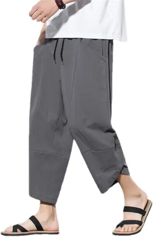 Men's China Style Cotton Harem Pants Beach Pantalon Casual Calf-Lenght Trousers Jogging Pants