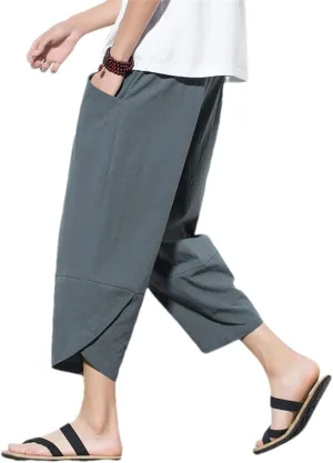 Men's China Style Cotton Harem Short Pants Streetwear Jogging Beach Shorts Casual Trousers