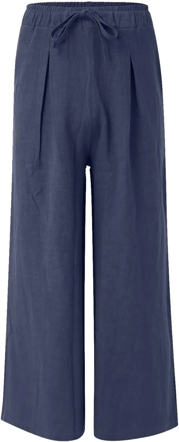 Mens Wide Leg Casual Yoga Harem Pants Linen Hip Hop Hippie Joggers Pants Big and Tall Loose Fit Straight-Leg Trousers