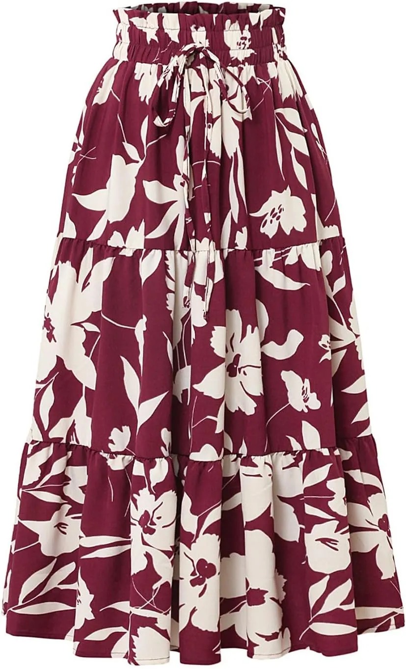 Midi Skirts Maxi Spring Flowy Boho Comfy Tiered Western Womens Long Skirt