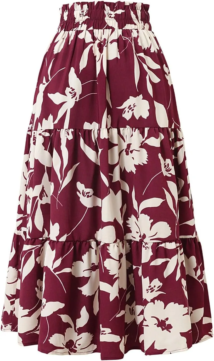 Midi Skirts Maxi Spring Flowy Boho Comfy Tiered Western Womens Long Skirt