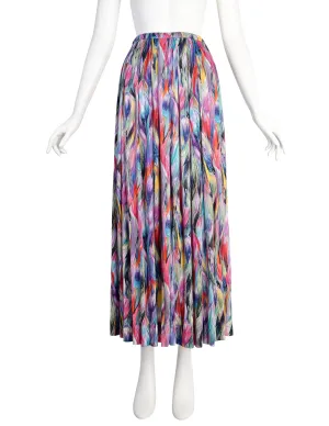 Missoni Vintage 1970s Multicolor Brushstroke Tulip Print Silk Jersey Skirt
