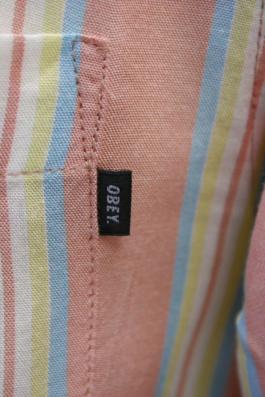 OBEY Men's Coral York Vertical Striped S/S Woven S02