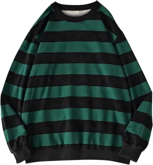 Oversized Sweatshirt for Women Trendy Crewneck Striped Color Block Tops Loose Long Sleeve Casual Stylish Pullover