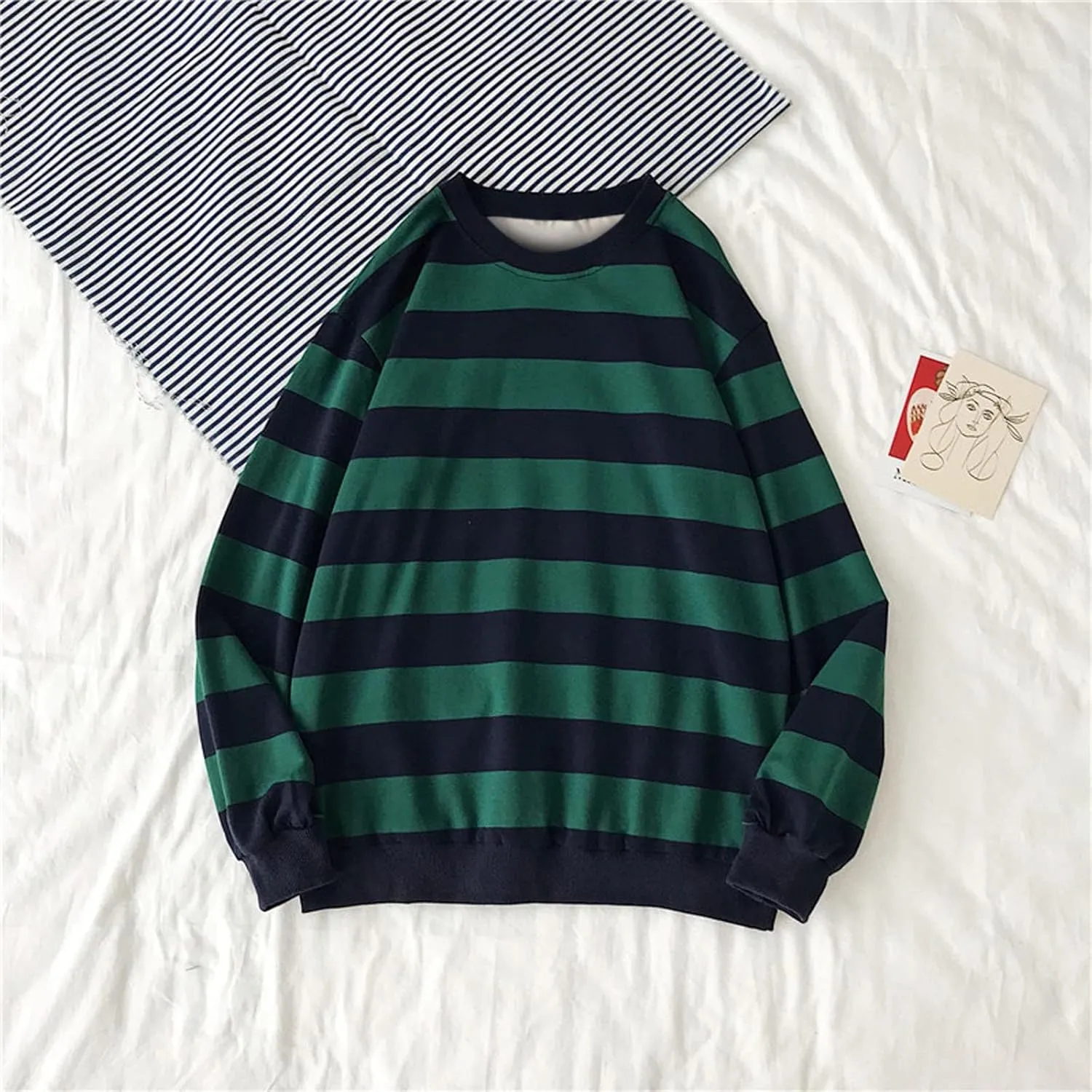 Oversized Sweatshirt for Women Trendy Crewneck Striped Color Block Tops Loose Long Sleeve Casual Stylish Pullover