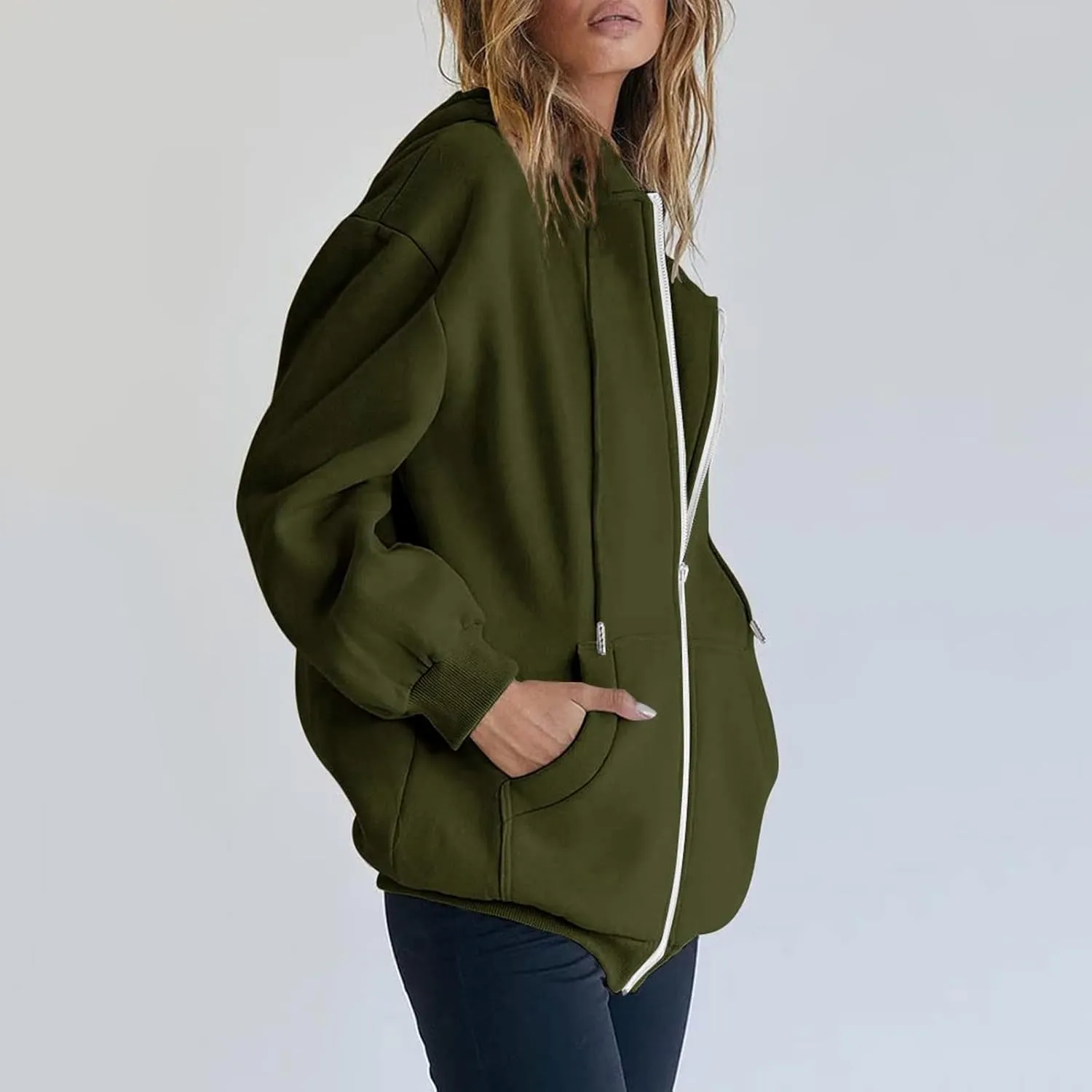 Oversized Womens Sweatshirts Half Zip Pullover Teen Girls Fall Casual Loose Solid Long Sleeve Hooded Sweatshirts Y2k Clothes