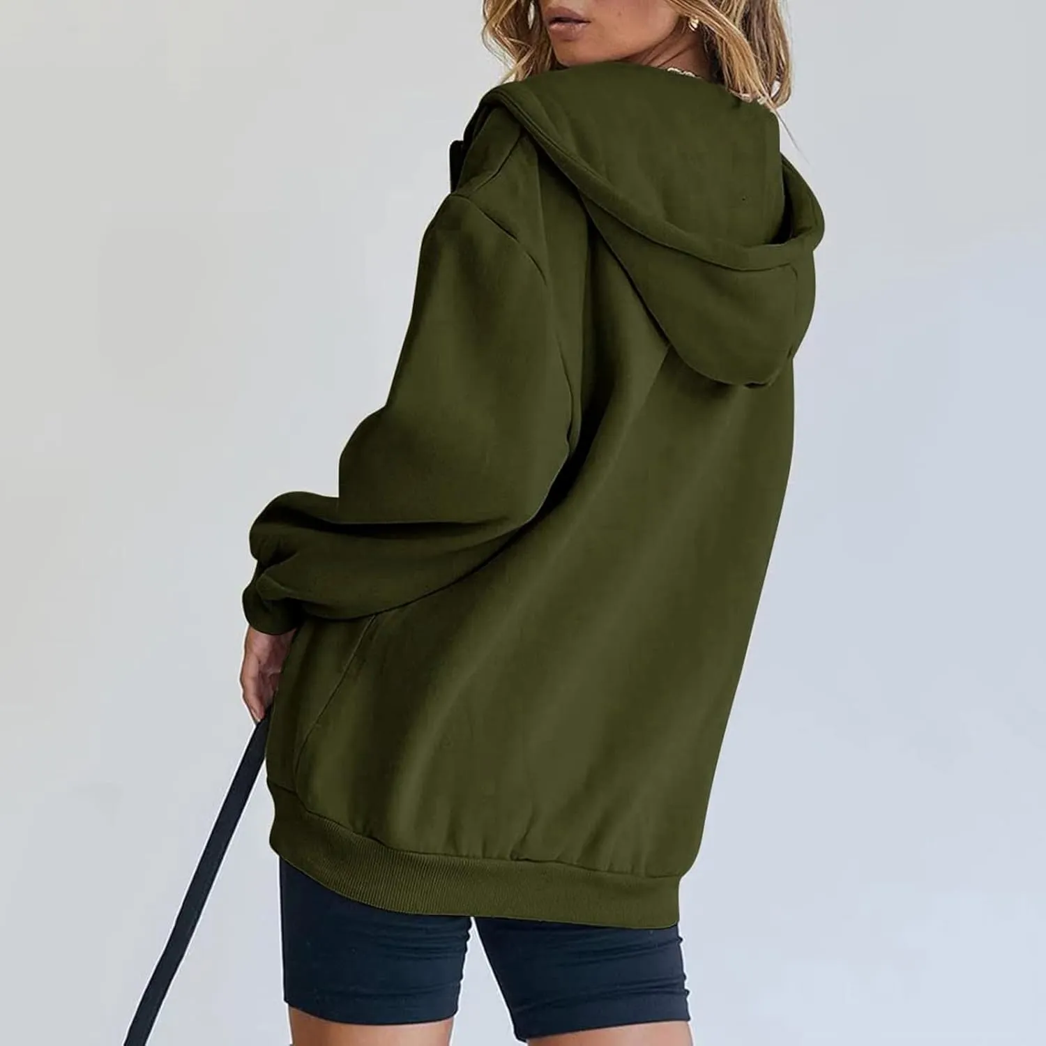 Oversized Womens Sweatshirts Half Zip Pullover Teen Girls Fall Casual Loose Solid Long Sleeve Hooded Sweatshirts Y2k Clothes