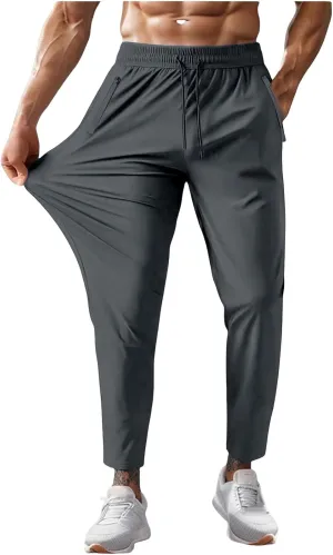 Pants for Men Drawstring Stretch Elastic Waist Quick Dry Work Casual Comfy Lightweight Soft Slim Fit Solid Trousers