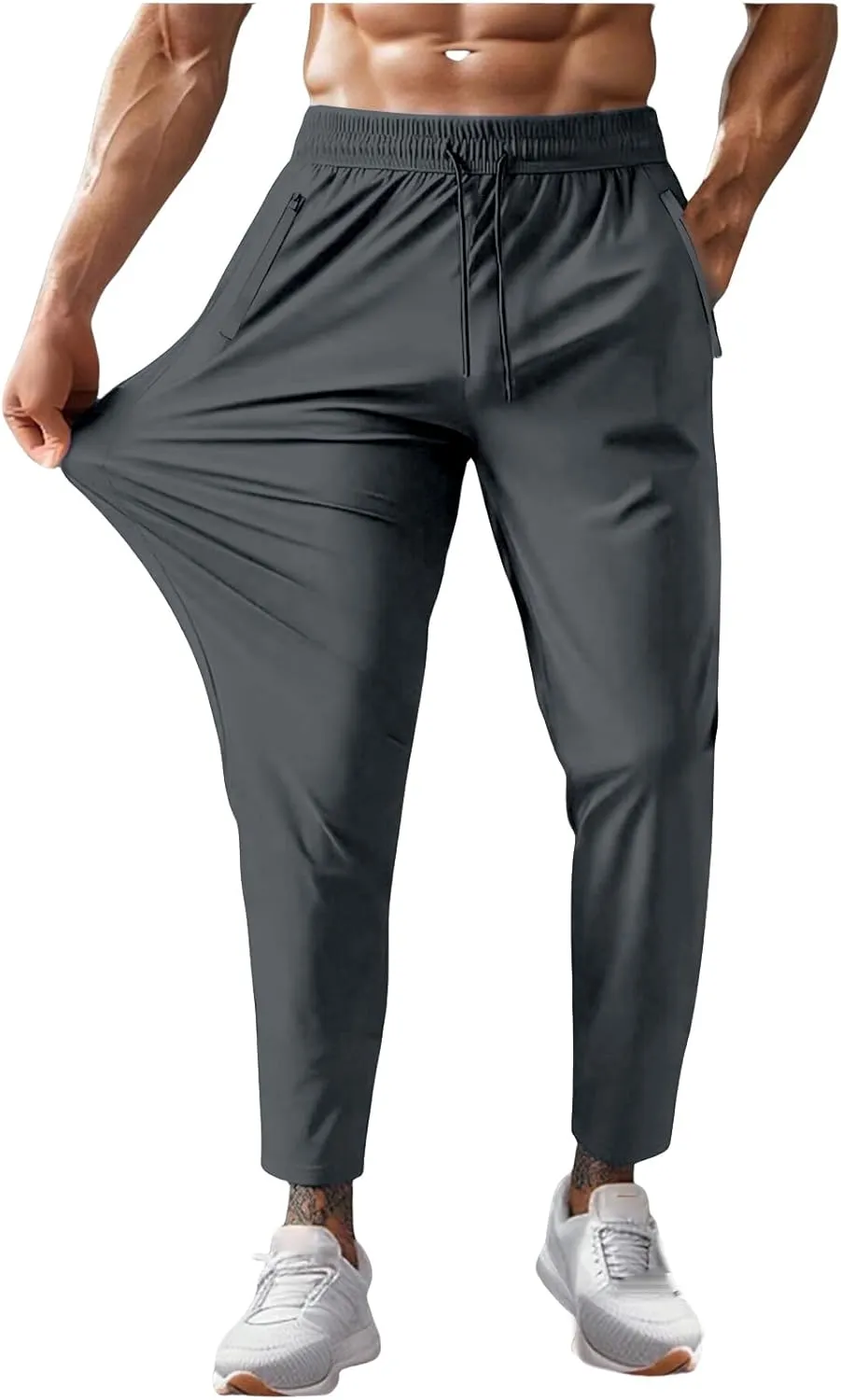 Pants for Men Drawstring Stretch Elastic Waist Quick Dry Work Casual Comfy Lightweight Soft Slim Fit Solid Trousers