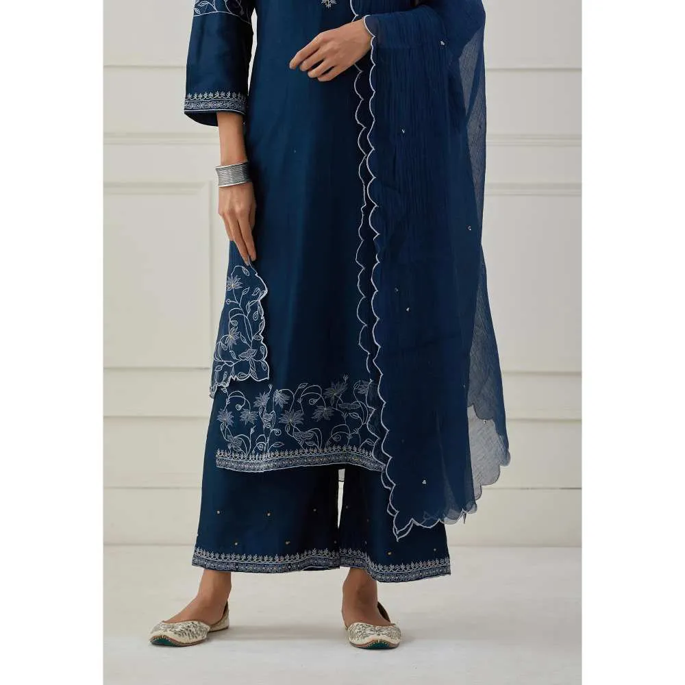 Priya Chaudhary Blue Embroidered Chanderi Silk Pants Pants