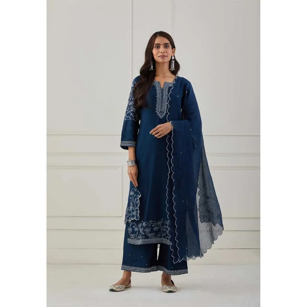 Priya Chaudhary Blue Embroidered Chanderi Silk Pants Pants