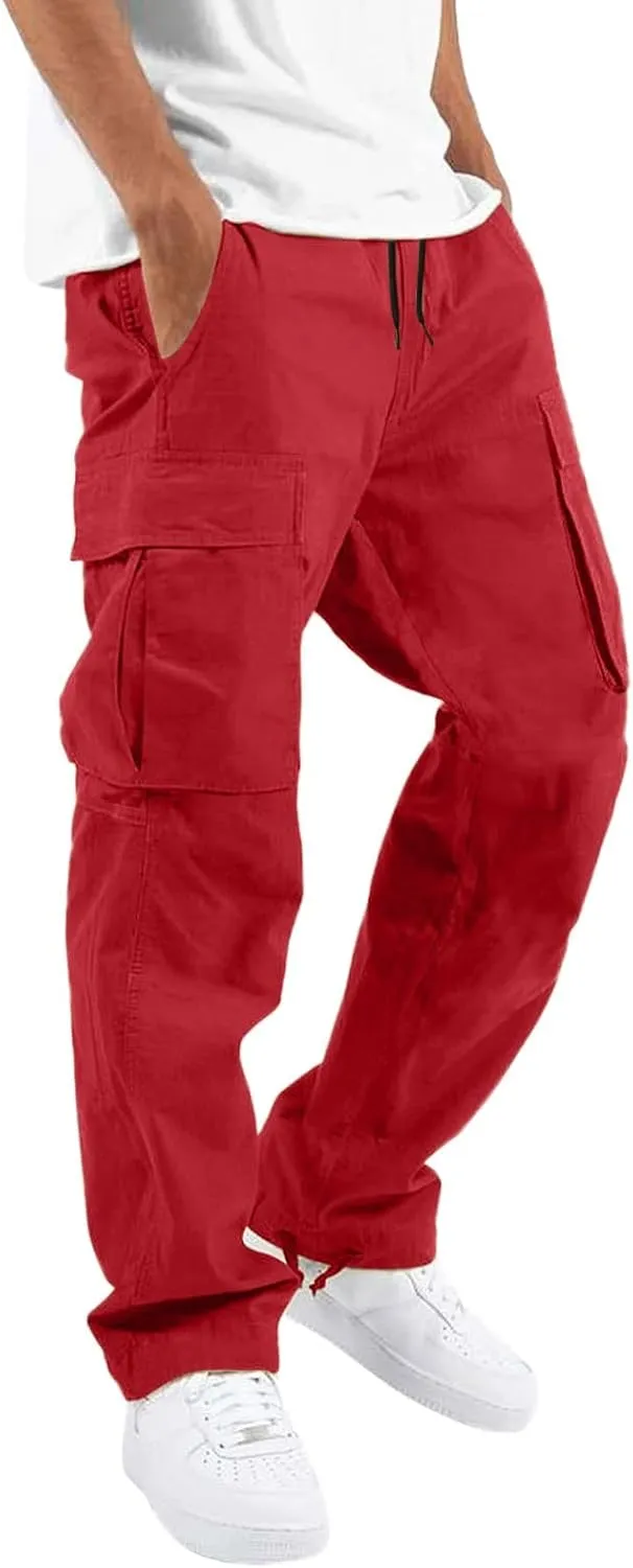 sdbrld Cargo Pants For Men Men's Relaxed Fit Beach Pants Streetwear Baggy Trousers Fashion Cargo Pants with Zipper Pockets