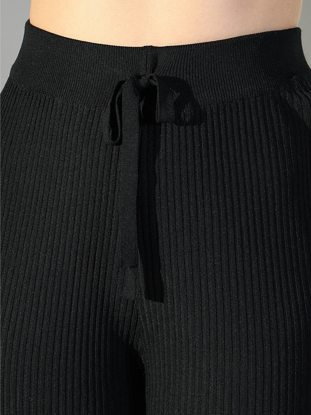 SHOWOFFFF Edition Women's Ribbed Black Tank Top with Pants Co-Ords Set