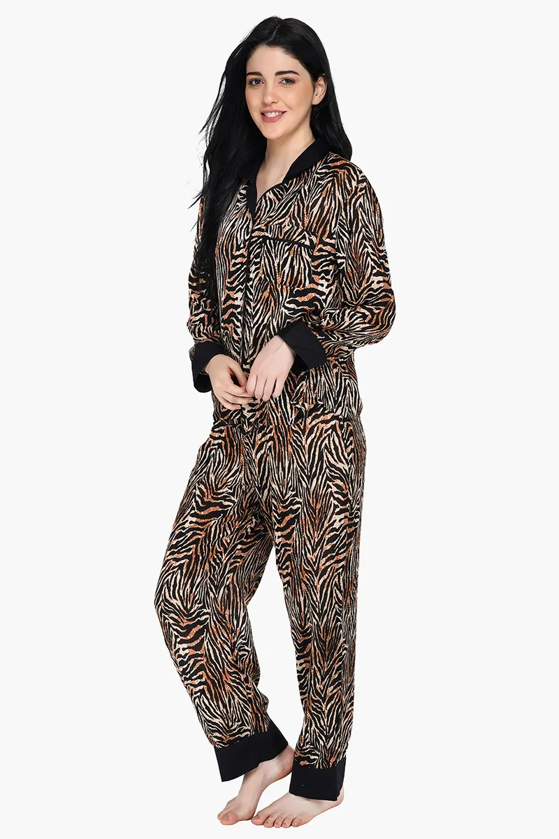 Women Brown and Black Animal Print Loungewear Set