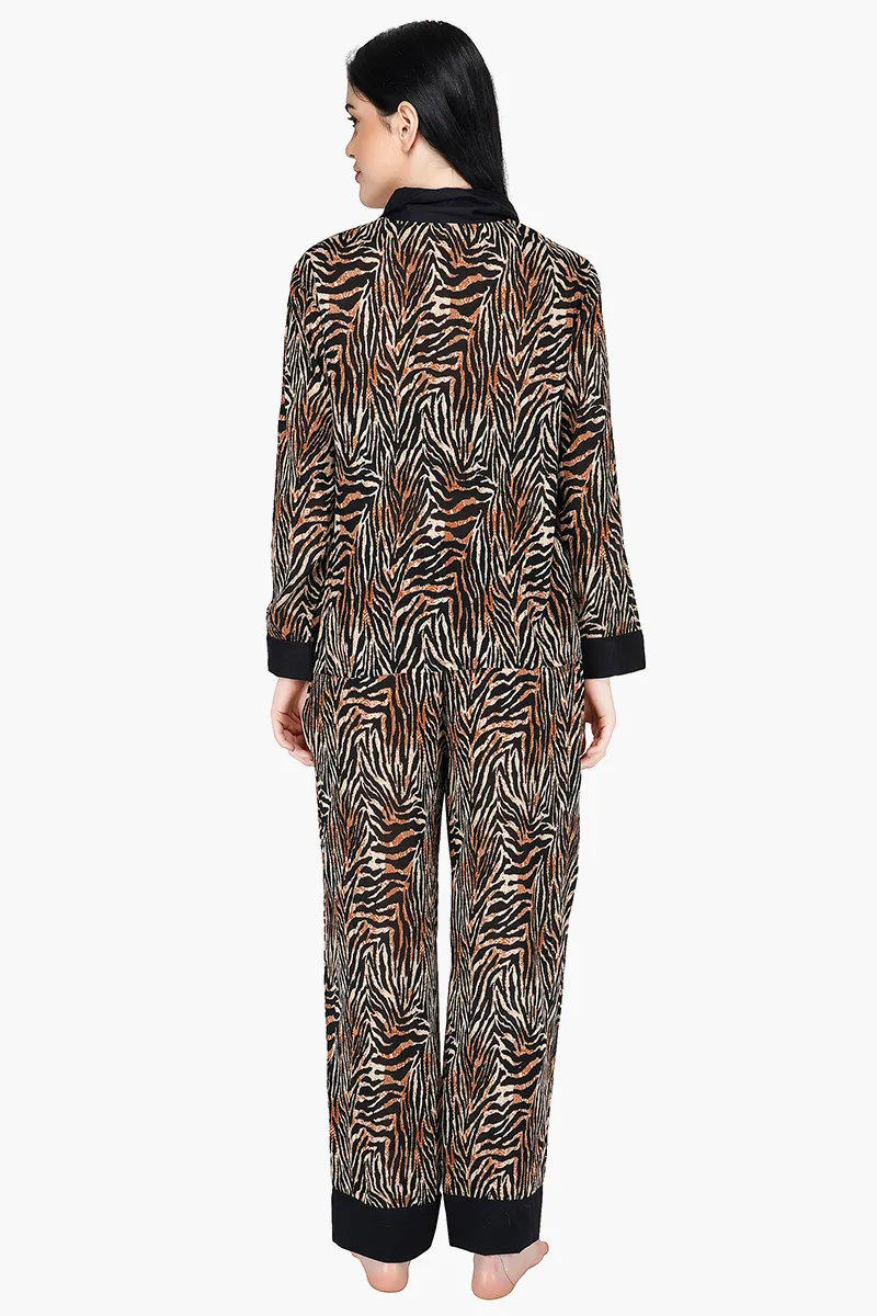 Women Brown and Black Animal Print Loungewear Set